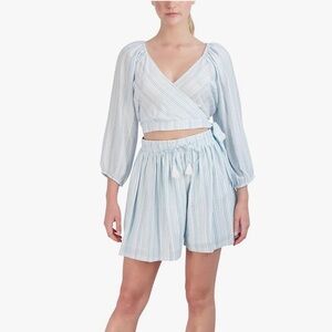 BCBGENERATION Striped Blue Wrap Top size M